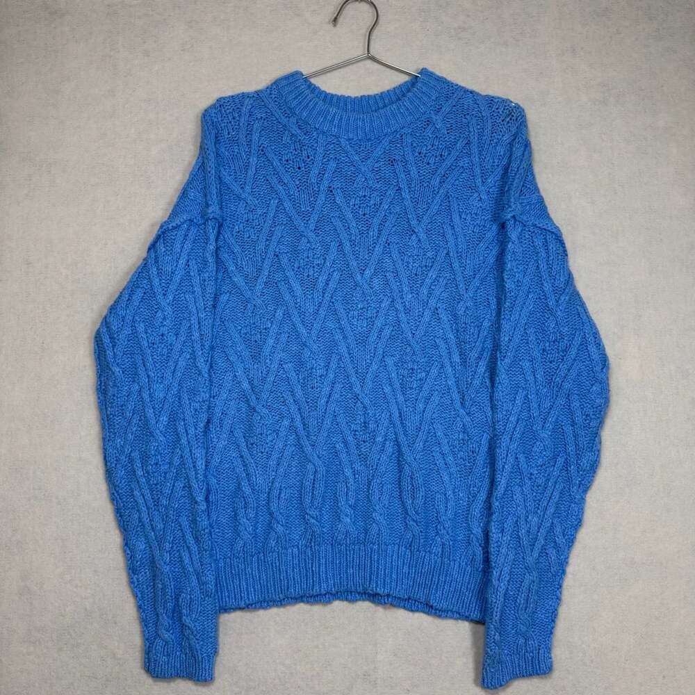 Free People Sweater Womens Small Isla Cable Knit Oversized Marine Blue Flaw